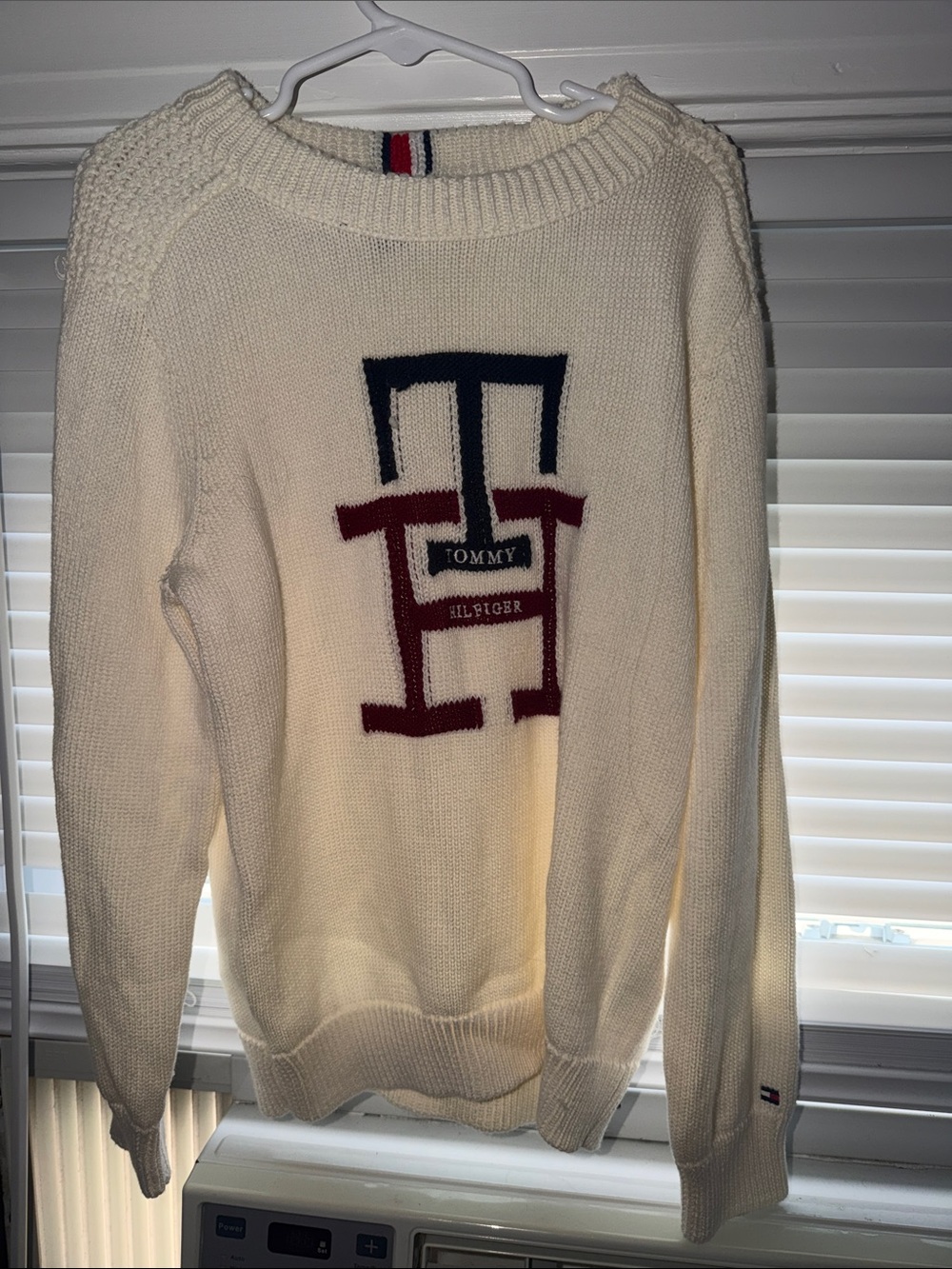 Tommy Hilfiger Cream Crewneck Sweater with Navy & Burgundy Logo